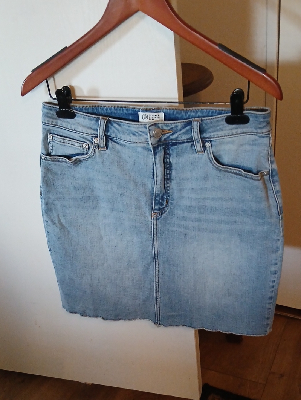 Candace Cameron Bure Light Wash Denim Mini Skirt